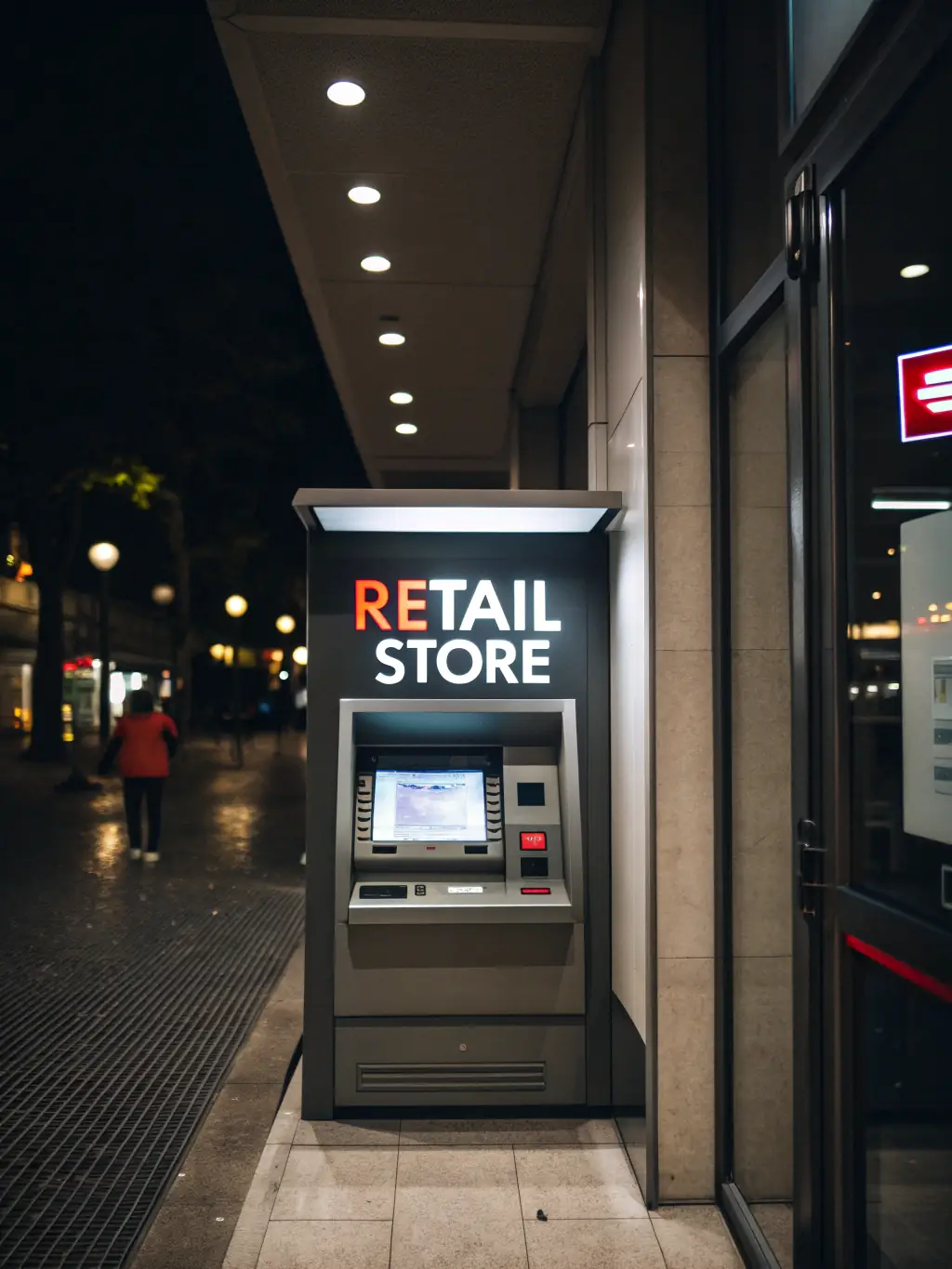 A Diebold Nixdorf ProCash 2100 ATM with a large color display, keypad, and cash dispenser, highlighting its robust build and high-volume capacity.